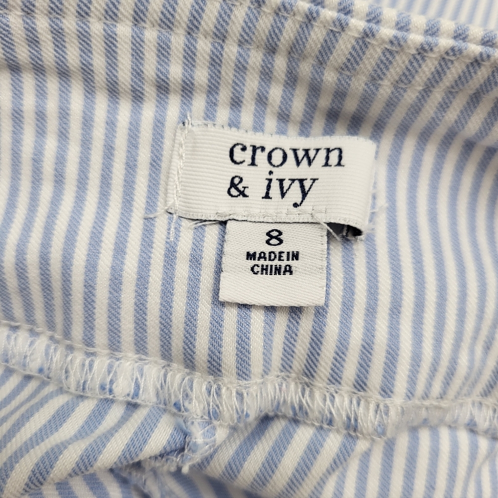 Crown & Ivy Women's Pinstripe Blue White Nautical Ankle Pull On Pants Size 8 - Picture 7 of 8